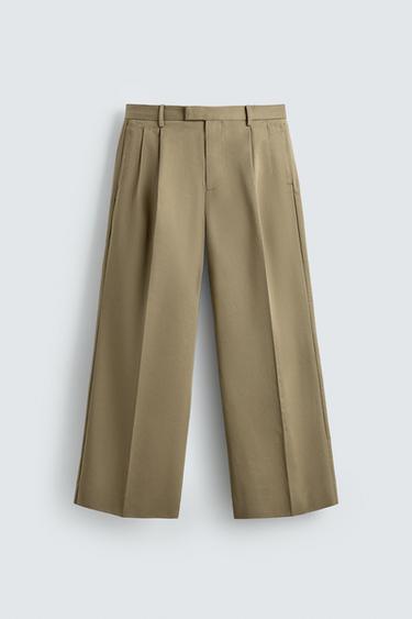 QUẦN ỐNG RỘNG XẾP LI - Màu be từ Zara