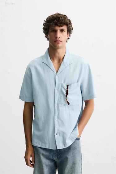 COTTON-LINEN SHIRT - Light blue by Zara