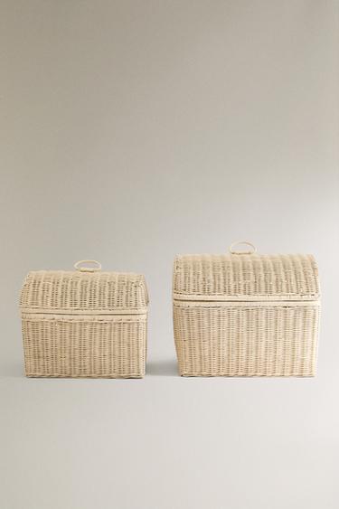 CHILDREN’S RATTAN BASKET WITH LID - أبيض مكسور الخاص بـ Zara