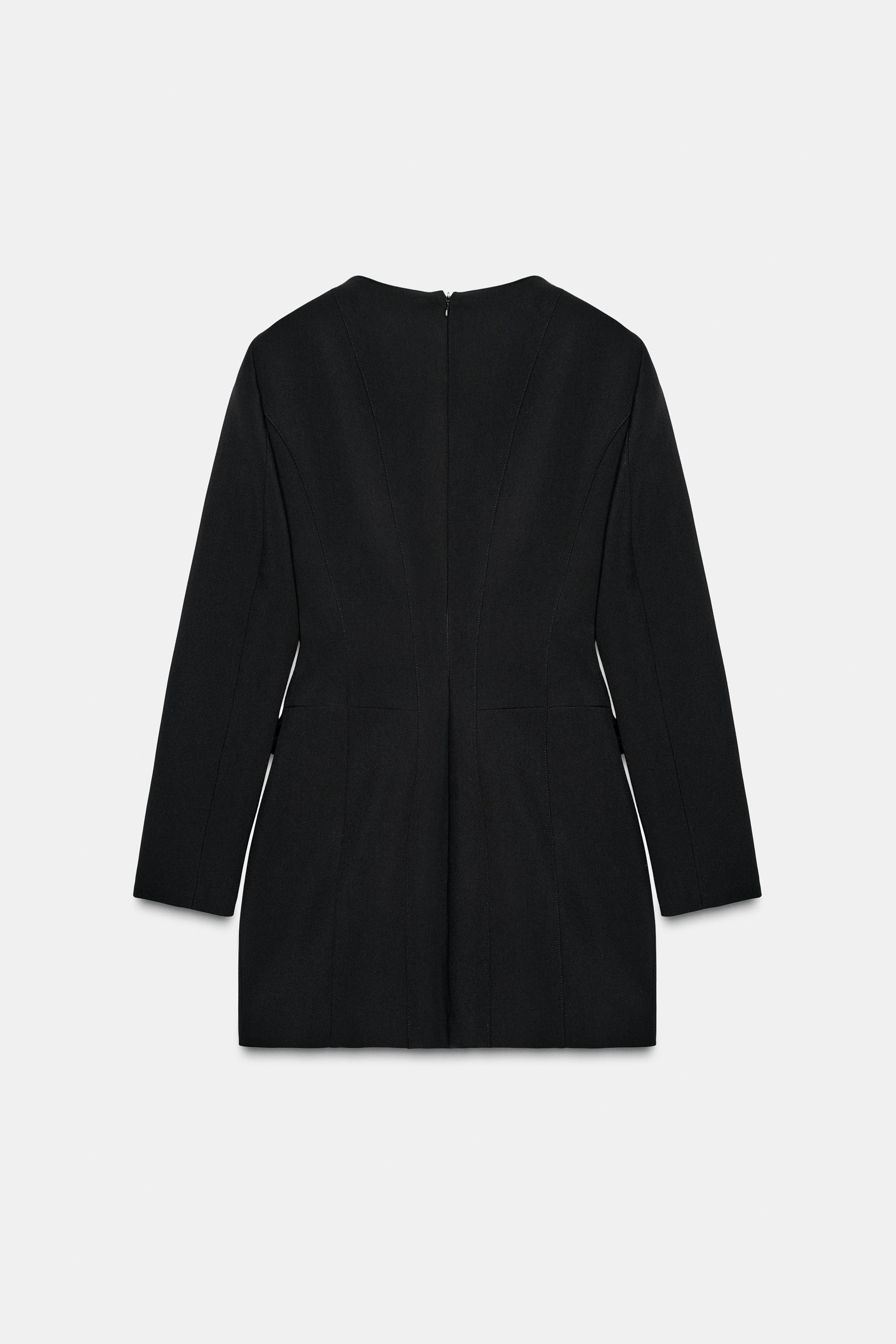 zara black mini dress long sleeve ZARA Black Mini Dress Womens Small Voluminous Sleeve V Neck NWOT