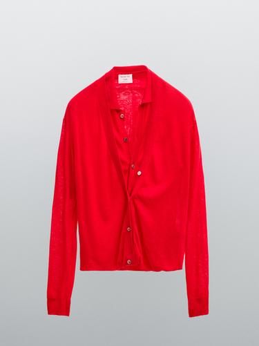 Zara 100% wool multi-way knit cardigan - STUDIO - Red
