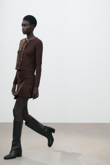 PLEATED MINI KNIT SKIRT - Brown by Zara