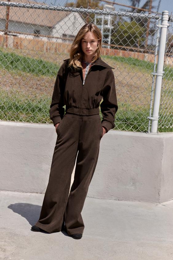 ENSEMBLE BLOUSON ET PANTALON LARGE À TAILLE EN RIB - Ciment de Zara - Image 0