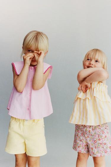 Zara GINGHAM WAVY TRIM SHIRT - Pink