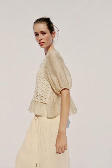 TOP BIMATIÈRE CROCHET - Écru de Zara - Image 3