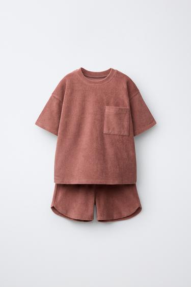 T-SHIRT AND TOWELLING BERMUDA SHORTS SET - Russet by Zara - Image 0