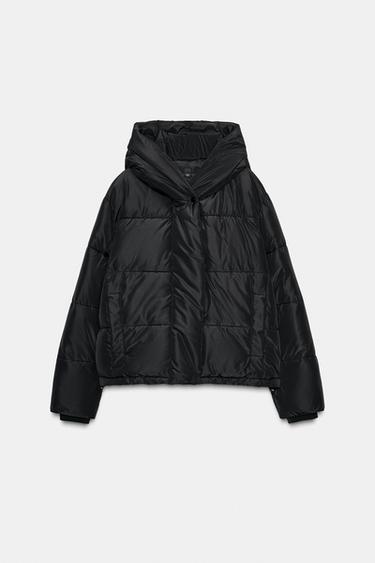 ANORAK COURT À CAPUCHE DÉPERLANT ET COUPE-VENT - Noir de Zara