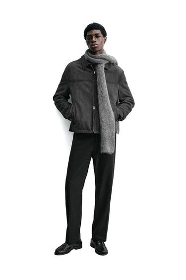 REGULAR FIT SUEDE LEATHER JACKET - Anthracite grey by Zara