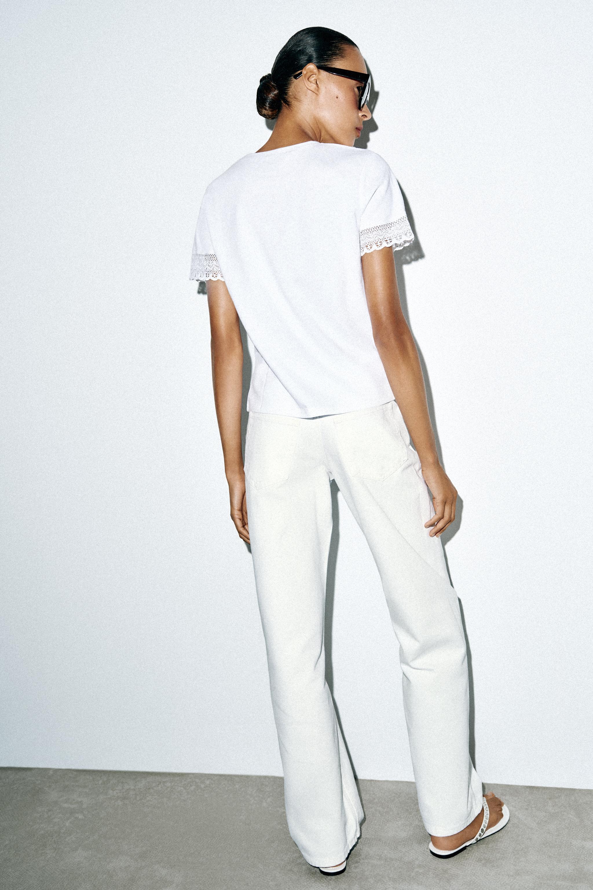 Женские футболки Zara TRIMMED SHORT SLEEVE T-SHIRT — фото 4