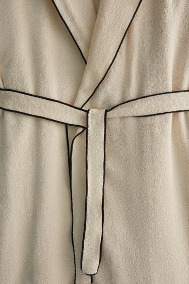 Zara OVERLOCK COTTON BATHROBE (320 GXM²) - Sand / Black