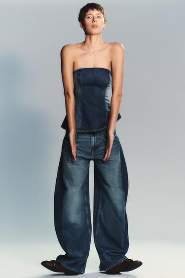 Zara HIGH WAIST OVERSIZE BALLOON JEANS - Navy blue