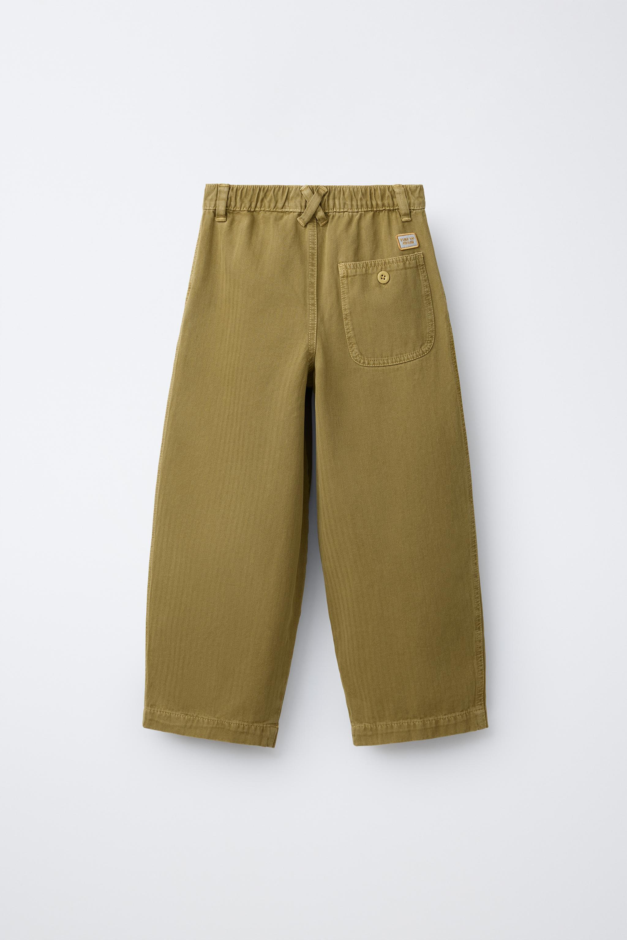 HERRINGBONE BAGGY PANTS - Khaki | ZARA United States