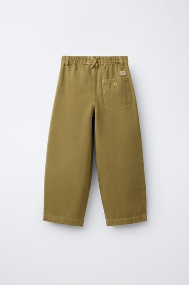 HERRINGBONE BAGGY TROUSERS - Khaki by Zara - Image 1