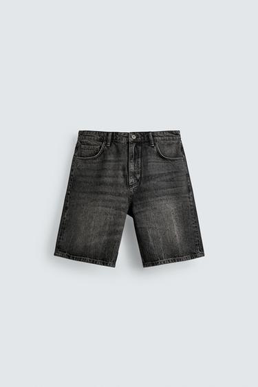 RELAXED FIT DENIM BERMUDA SHORTS - Dark grey by Zara