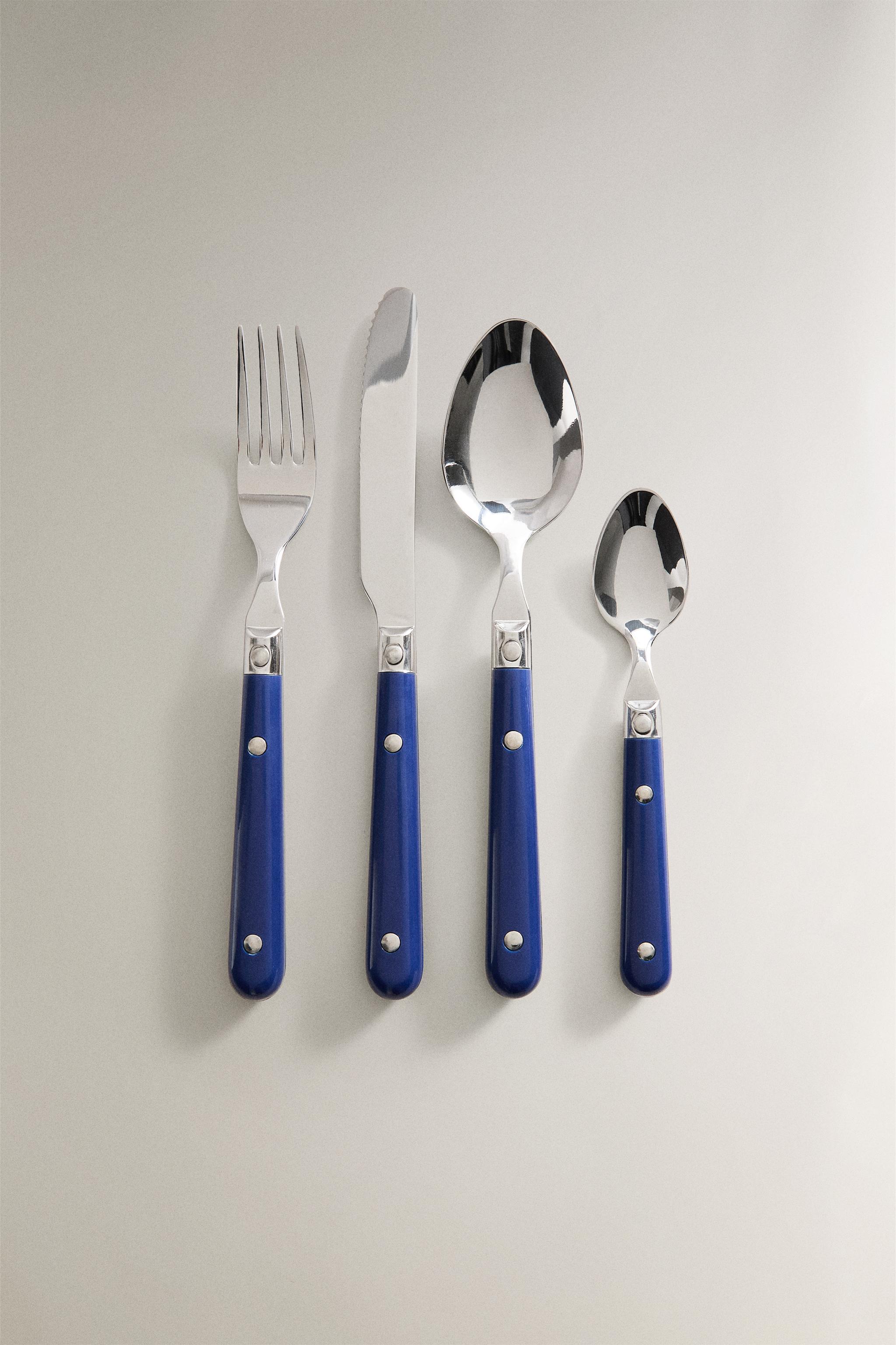 ENSEMBLE COUVERTS 4 PIÈCES MANCHE BLEU