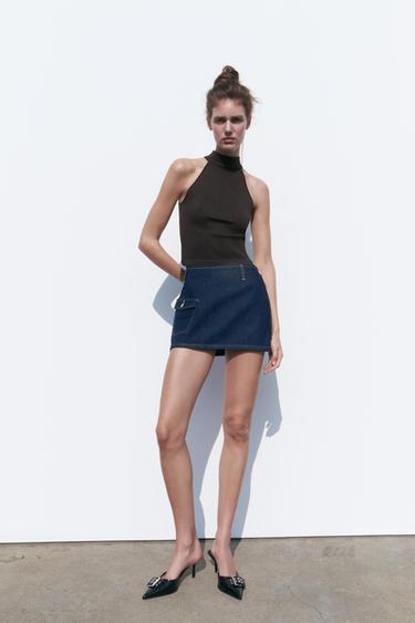 TOP HALTER SANS COUTURE RIB - Chocolat de Zara - Image 0