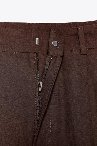 Zara PLEATED PANTS - Dark brown