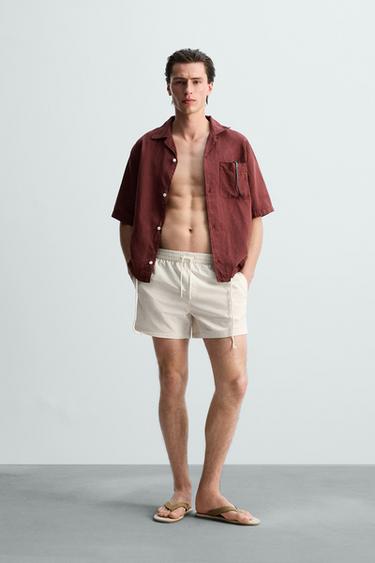 Zara SEERSUCKER MID-LENGTH SWIMSUIT - Ecru