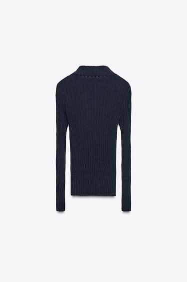 RIB KNIT POLO TOP - Navy blue by Zara - Image 6