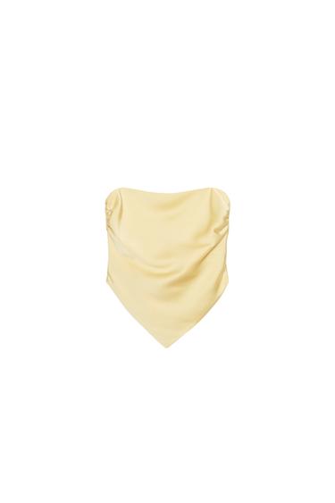 SATIN BANDEAU TOP WITH TIE - Yellow by Zara