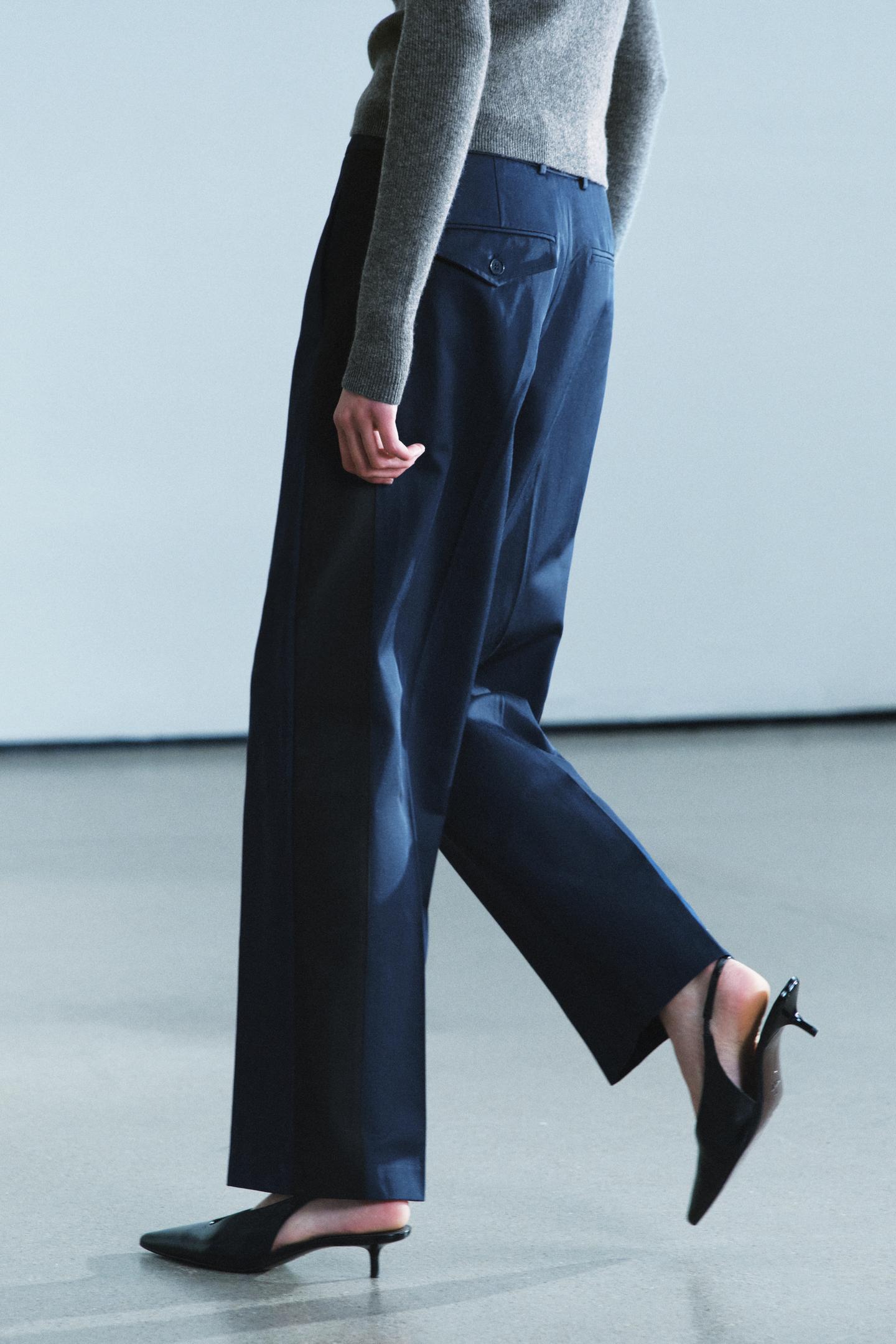 Женские брюки Zara ZW Collection Contrast Band, цвет: Тёмно-синий — фото 3