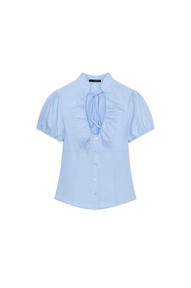 POPLIN TOP WITH TIE DETAIL - Light blue by Zara