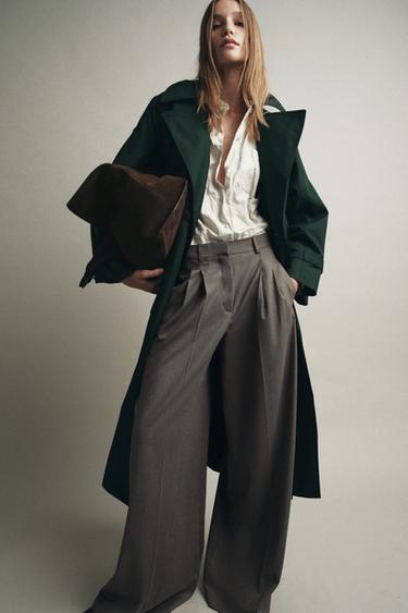 Zara HLAČE S UŠITCIMA ŠIROKIH NOGAVICA ZW KOLEKCIJA – vigore smeđa