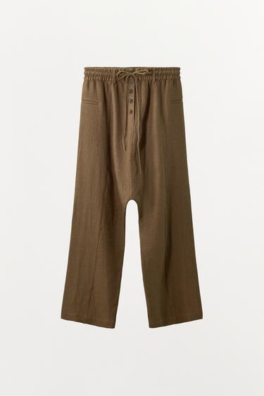 LINEN BLEND BAGGY TROUSERS - Brown by Zara - Image 5