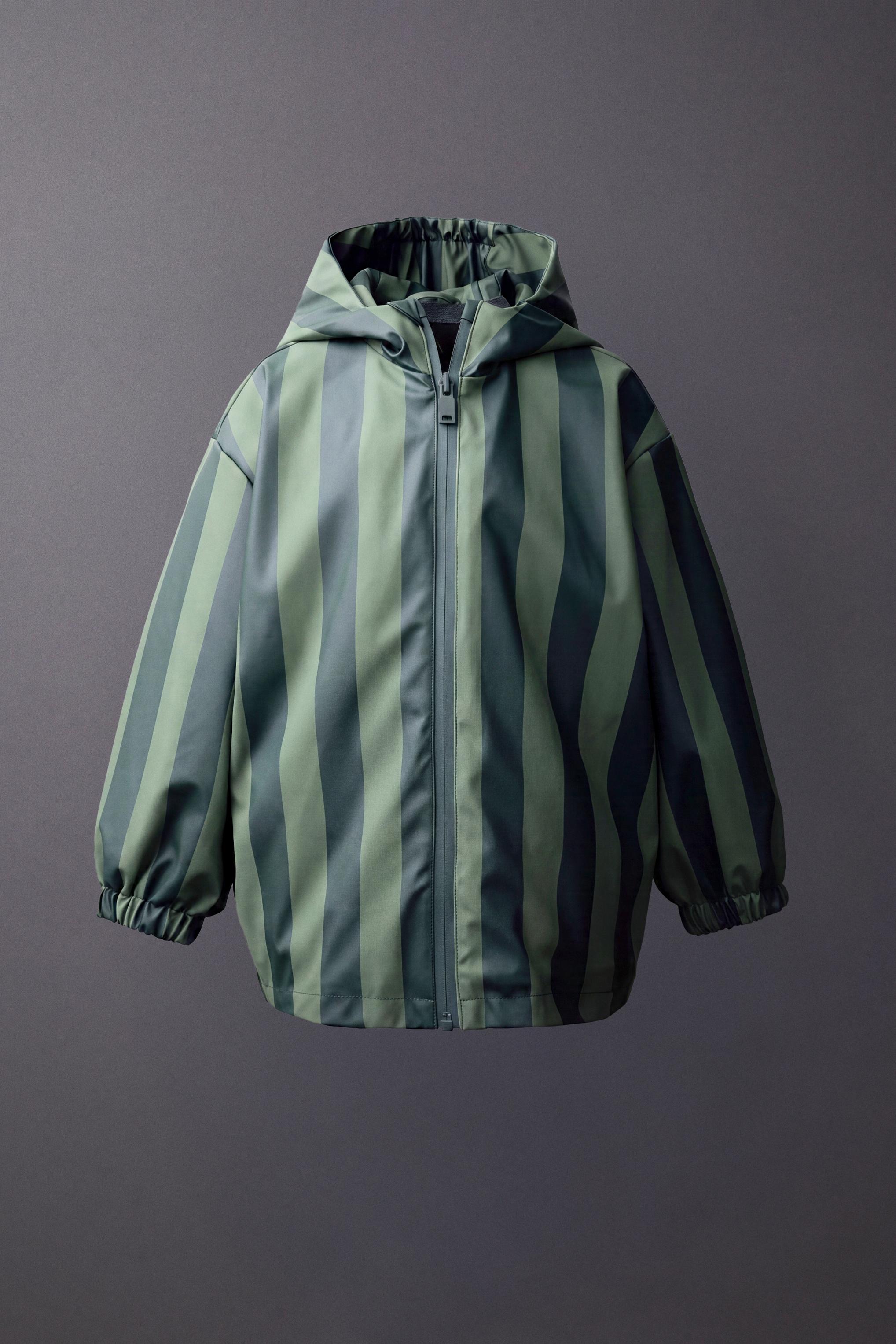 STRIPED WATER-RESISTANT RUBBERIZED RAINCOAT — Green