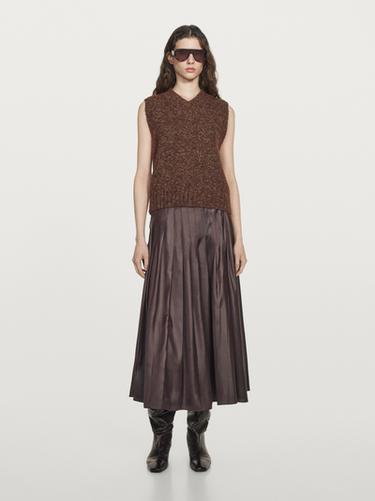 Zara Pintuck midi skirt with waxed finish - Eggplant
