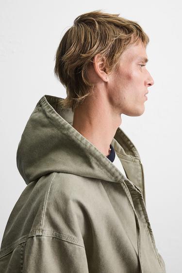 VESTE DÉLAVÉE À CAPUCHE - Kaki de Zara - Image 5