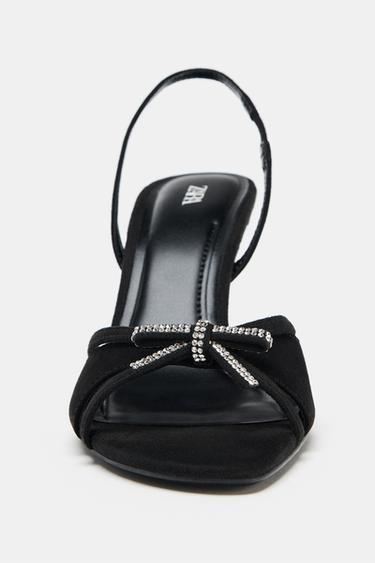 SANDALES EN CUIR AVEC NŒUD BRILLANT - Noir de Zara - Image 2