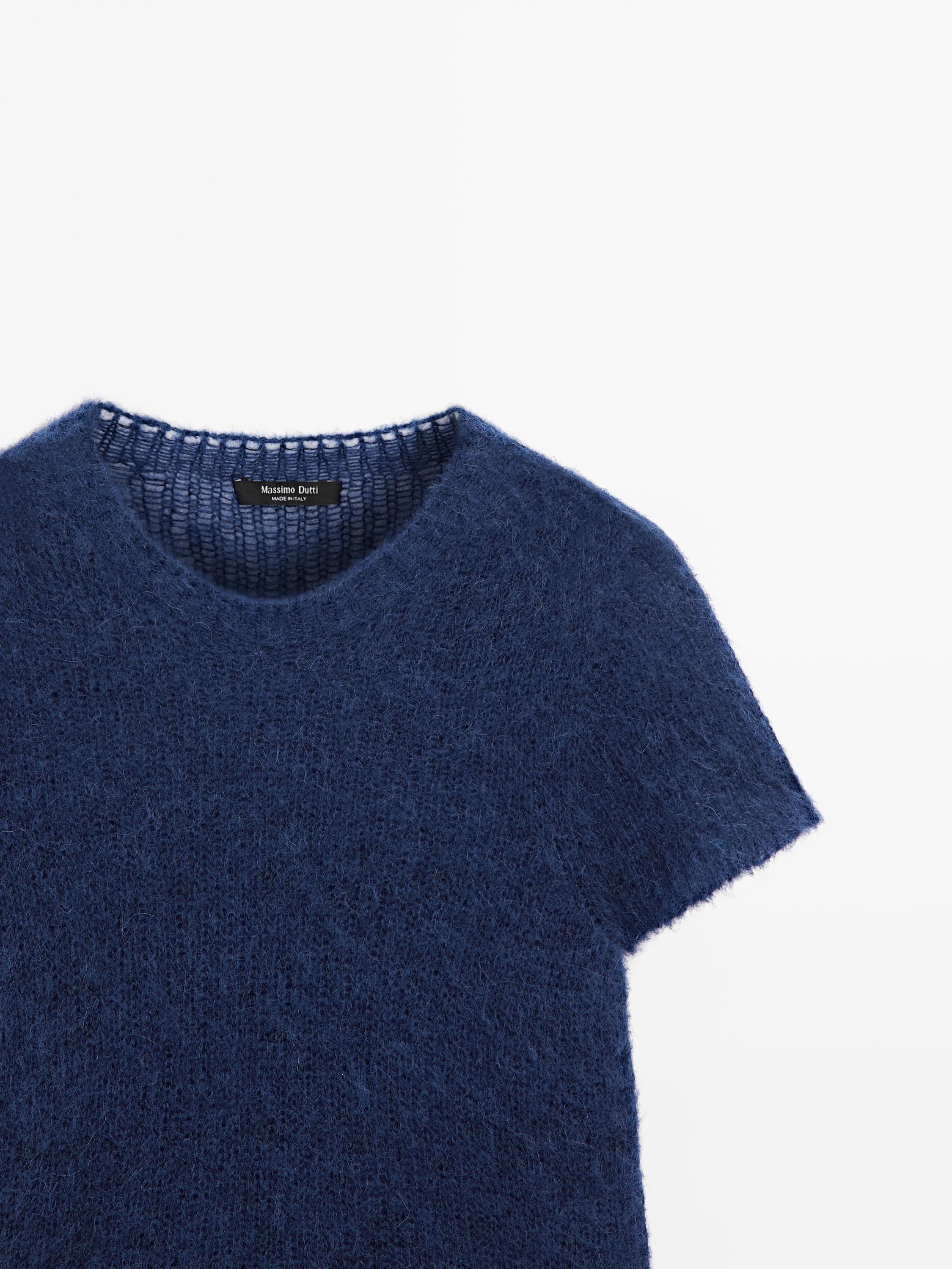 Short sleeve knit alpaca blend sweater