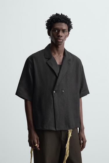 CAMISA KIMONO 100% LINO - Negro de Zara