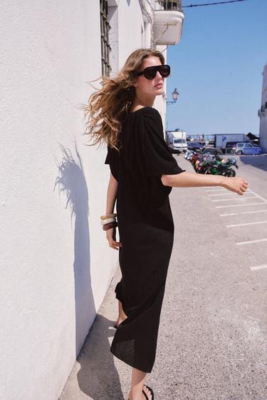 ROBE LONGUE EN MAILLE À PLIS À LA TAILLE - Noir de Zara - Image 4