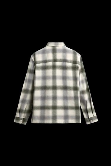 Zara PLAID FLANNEL SHIRT - Green / Ecru