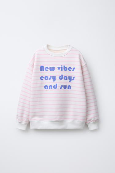 Zara STRIPED TEXT PRINT SWEATSHIRT - Pink