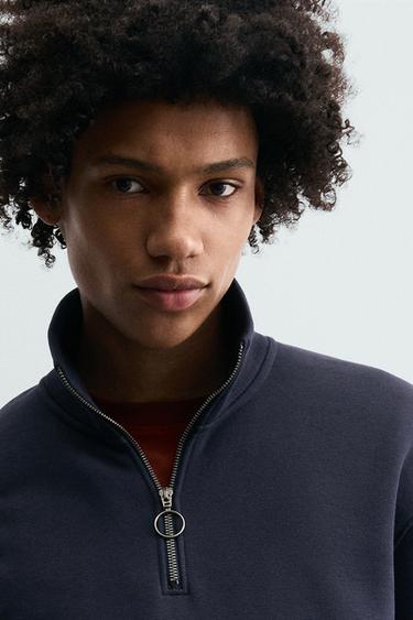 Zara QUARTER-ZIP SWEATSHIRT - Navy blue