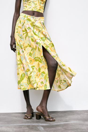 JUPE EN LIN IMPRIMÉE - jaune de Zara - Image 3