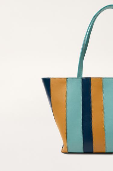 STRIPED LEATHER TOTE BAG - LIMITED EDITION - Blue by Zara - Image 2