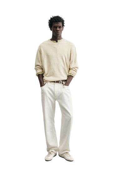 Zara REGULAR FIT COTTON-LINEN JUMPER - Ecru