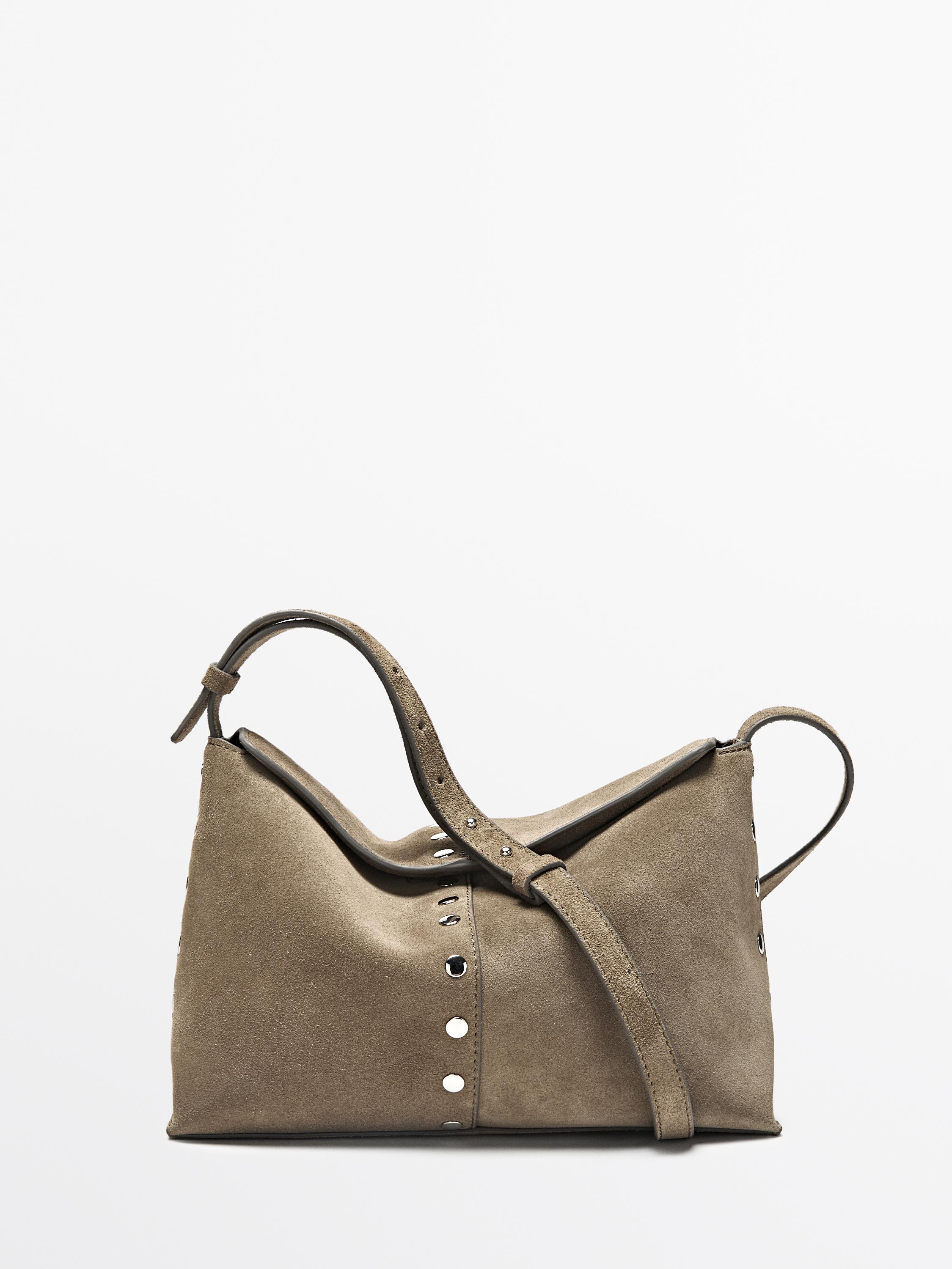 Split leather bag with stud details