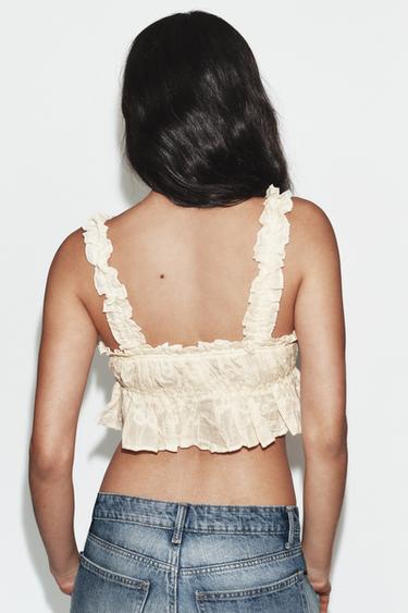 TOP COURT TEXTURÉ À VOLANTS - Écru de Zara - Image 3