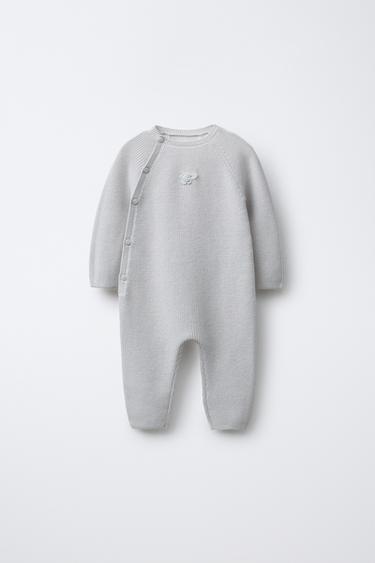 Zara PEARL KNIT ELEPHANT JUMPSUIT - Blue / Gray