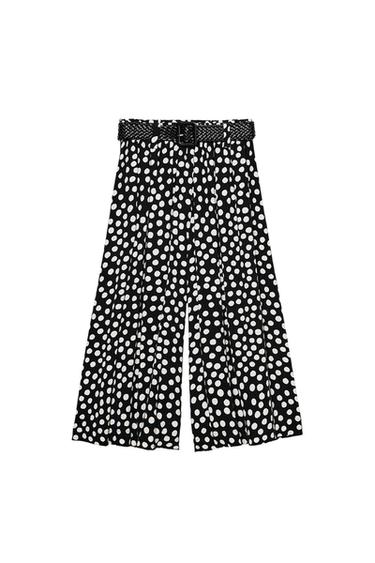 PANTALÓN CULOTTE LUNARES CINTURÓN - Negro / Blanco de Zara