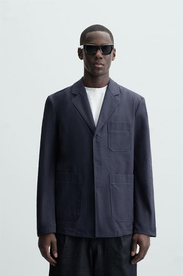 TEXTURED HERRINGBONE OVERSHIRT - Blue by Zara
