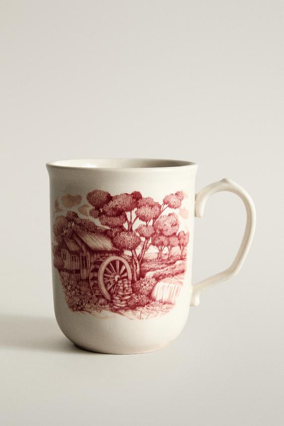 EARTHENWARE LANDSCAPE MUG - Burgundy by Zara - Image 0