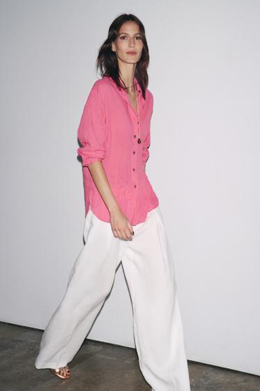 Zara ZW COLLECTION WRINKLED BUTTON SHIRT - Fuchsia - Image 0