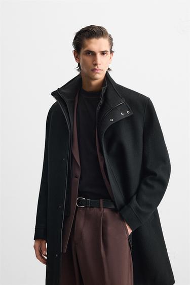 Zara REMOVABLE COLLAR COAT - Black