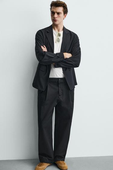 RELAXED FIT WOOL BLEND BLAZER - Navy blue by Zara - Image 4